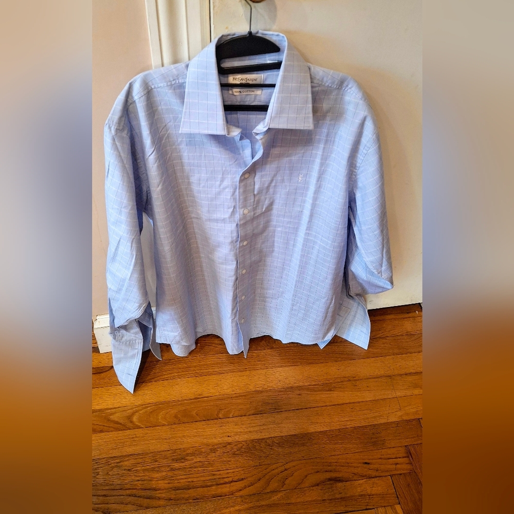 Vintage Yves Saint Laurent YSL Shirt Button Ups 40-41 16 light Blue Stripes YSL